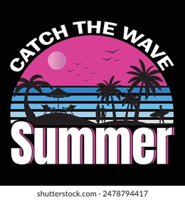 Summer Beach Holiday Surfing T-shirt Design