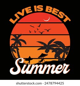 Summer Beach Holiday Surfing T-shirt Design
