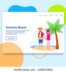 Summer Beach, Holiday Vacation Travel Illustration Landing Page 