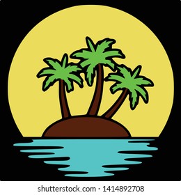 Summer beach holiday vector design illustration about palm tree, sea, land and sun 