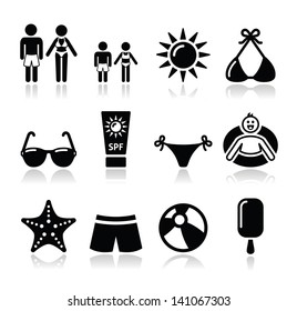 Summer beach holidays vector icons set