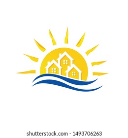 summer beach house logo design template Vector illustration