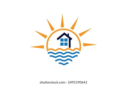 Summer beach house logo design template vector pro