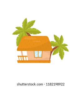 Summer beach house, small straw hut vector Illustration on a white background