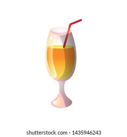 Summer beach ice cold cocktail glass with red straw