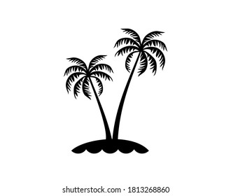 
un icono de playa de verano con dos palmeras con arena y olas, vectores aislados.