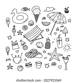 Summer beach icon in hand drawn style. Vector illustration