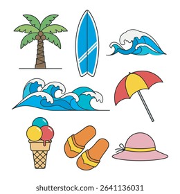Summer Beach icon set 2 vector color art, icon isolated free edit. or Holiday icon set