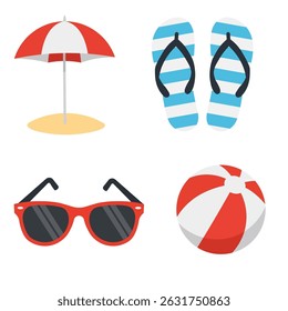 Summer Beach Icon Set Flat Style