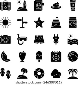 Summer beach icon set vector illustration