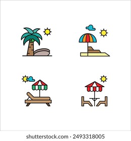 Summer beach icon set, vector illustration, filled style, best used for web