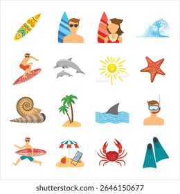 Summer beach icons flats icons best EPS file for downloads