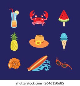 Summer beach icons flats icons best EPS file for downloads