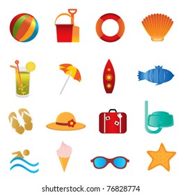 Summer and beach icons on white background