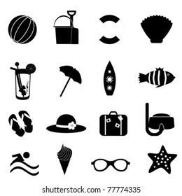 Summer and beach icons on white background