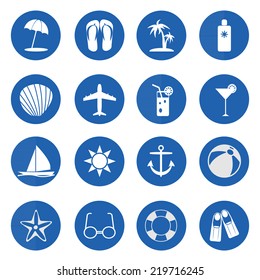 Summer and beach icons over blue on white background. vector illustration