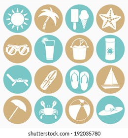 summer beach icons set