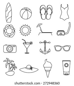 Summer beach icons set