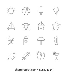 summer beach icons set