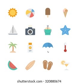 summer beach icons set