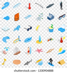 Summer beach icons set. Isometric style of 36 Summer beach vector icons for web for any design