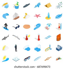 Summer beach icons set. Isometric style of 36 Summer beach vector icons for web isolated on white background