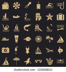 Summer beach icons set. Simple style of 36 summer beach vector icons for web for any design