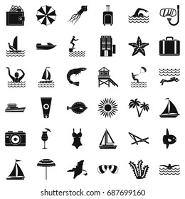 Summer beach icons set. Simple style of 36 summer beach vector icons for web isolated on white background