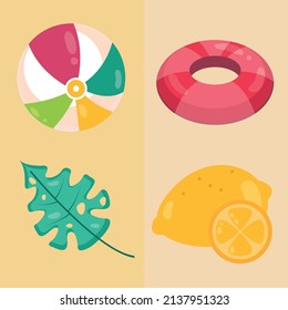 summer beach icons set vector