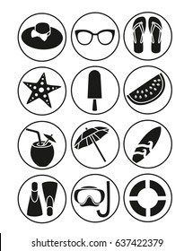 Summer beach icons. Vector illustrations.