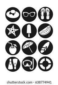 Summer beach icons. Vector illustrations.