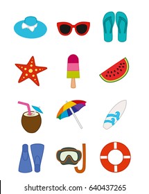 Summer beach icons. Vector illustrations.