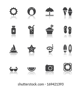 Summer and Beach Icons with White Background