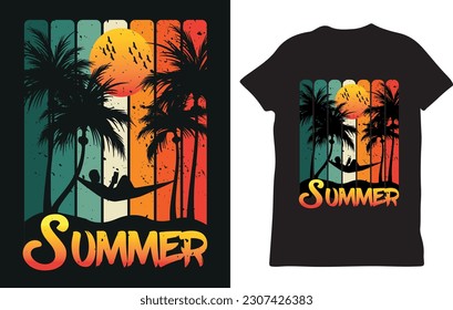 summer beach illustration design, summer vibes t-shirt, Vintage Summer Feeling T-shirt Design For Summer
