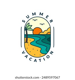summer beach illustration monoline or line art style vector