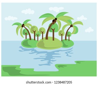 Summer beach illustration on seaside. Vector logo design template. Concept for travel agency tropical resort beach hotel spa