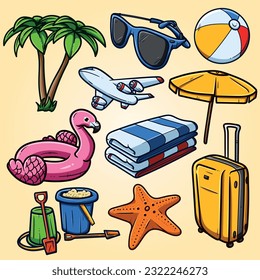 Summer Beach Illustration - Set of 10 beach illustrations