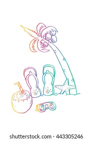 Summer beach illustration. Sketchy style.