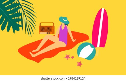 Sommer Strandgrafik, Sonnenbaden am Strand