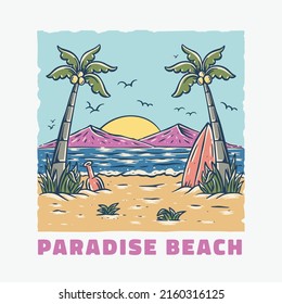 summer beach illustration for t shirt or print