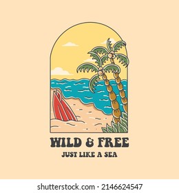 Summer Beach Illustration Tshirt Design