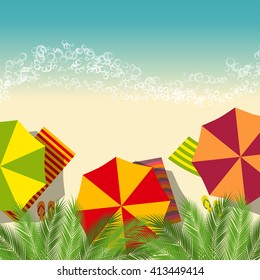 summer beach illustration with umbrellas. vector illustration