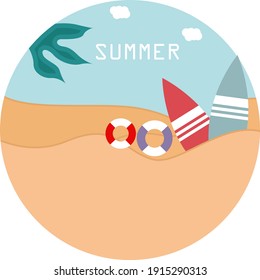 Playa de verano, ilustración, vector sobre fondo blanco.
