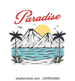 Summer beach illustration vintage design