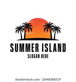 summer beach island logo with palm tree concept creative idea