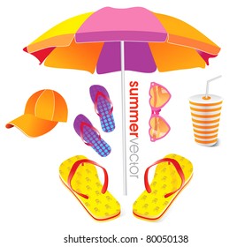 summer beach items isolated on withe