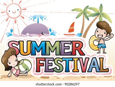 Playa de verano con niños