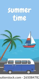 Sommerstrand, Landschaft, Hintergrund, flache Abbildung