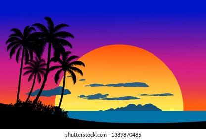 summer beach landscape with colorful sky