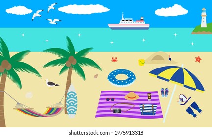Summer beach landscape illustration icons